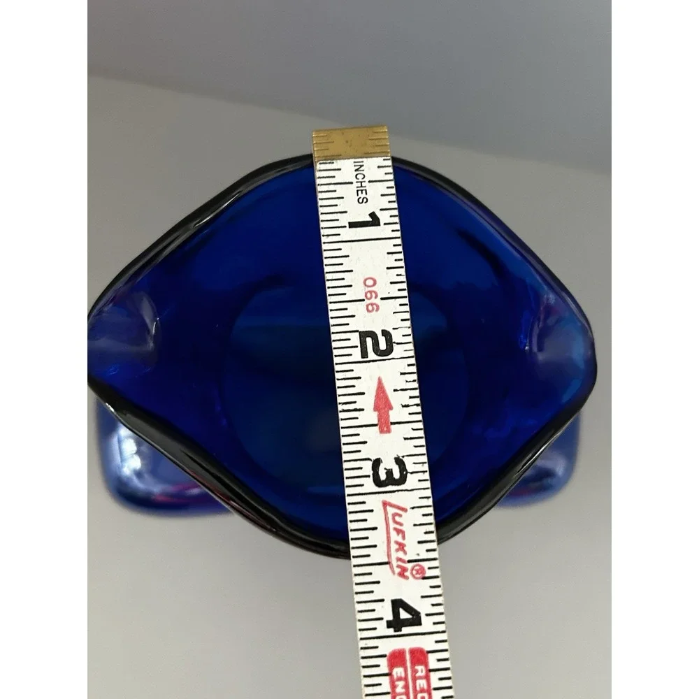 BLENKO Cobalt Blue Art Glass Double Spout Pitcher Vase Carafe 8